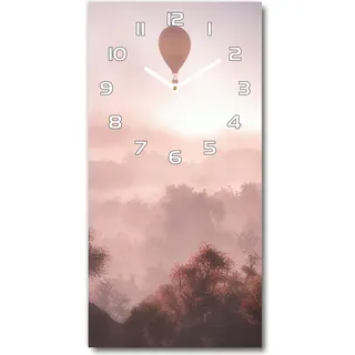 Wanduhr aus Glas – 30x60 cm - Glasbild - Glasuhr - Gehärtetes Glas -Fliegende Wald Ballon - Beige