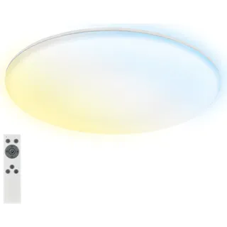 Briloner Rowny LED Deckenlampe Bad, Dimmbar, Fernbedienung, Indirektes Licht, Spritzwasser- und Staubschutz, Weiß, Ø35 x 5,5 cm - Weiß