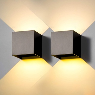 2 Stück Wandleuchte aussen Innen LED Wandlampe aussen modern Schwarz 12W warmweiss 3000K IP65 Wasserdicht quadratisch Aluminium Wandleuchte Passen Sie den Lichtwinkel an Design Einfache Installation