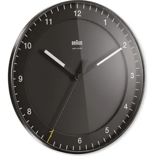 Braun Klassische Funkwanduhr in Schwarz / präzises Leisegangwerk / Sekundenzeiger mit Floating-Effekt (ohne Ticken) / gehärtetes Glas / 30 cm - Schwarz