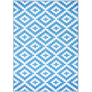 Tapiso Teppich IBIZA Outdoor Weiß Blau Picknick Garten  180 x 270 cm - Blau