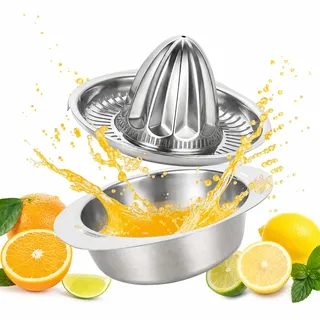 VINATO Zitronenpresse 450 ml aus Edelstahl – Manuelle Zitruspresse für Orangen & Limetten – Handpresse mit Auffangbehälter und Kernensieb – Spülmaschinenfest & rostfrei