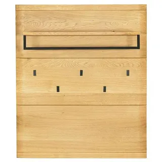 Linea Natura Garderobenpaneel , Schwarz, Eichefarben , Holz, Metall , Eiche , massiv , 90x106x34 cm , Aufhängemöglichkeit, Hutablage, Kleiderstange , Holzmöbel, Garderobe Holz, Garderobenpaneele Holz