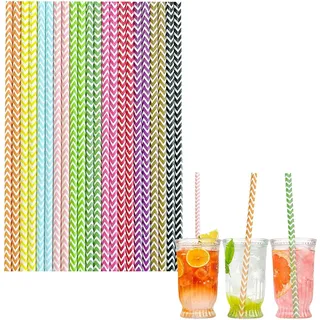Gleemix 100 Stück Wellenmischung Strohhalme Papier Buntes, 20cm Trinkhalme Papierstrohhalme, Biologisch Abbaubare Stroh Drinking Straws, Für Cocktail Deko Geburtstag Candy Bar Zubehör Partydeko