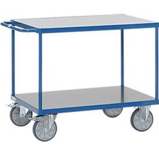 Tischwagen fetra®, 2 Etagen, Lenk- & Bockrollen, bis 600 kg, Ladeflächen aus Hart-PVC mit L 850 x B 500 mm