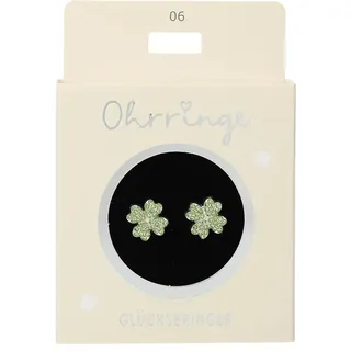 Depesche 13914.006 Glitzer Stecker-Ohrringe in Grün, mit Glücksbringer Motiv und Glitzersteinen, als kleines Geschenk