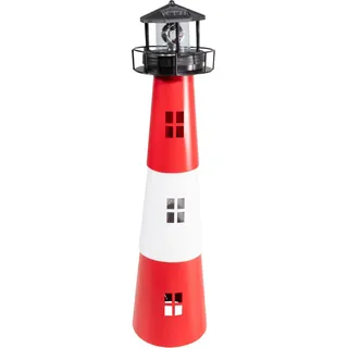 Gartendeko Solar Leuchtturm mit rotierender LED-Beleuchtung, H:120cm - Weiß