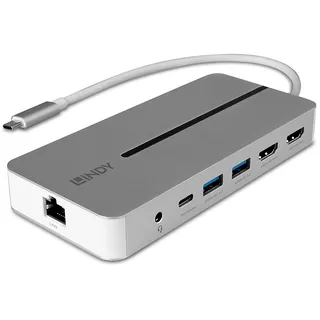 Lindy 43360 LINDY DST-Mx Duo, USB C Laptop/MacBook Mini Dockingstation – 2x 4K HDMI, PD 3.0 100W, Pass-Through-Laden
