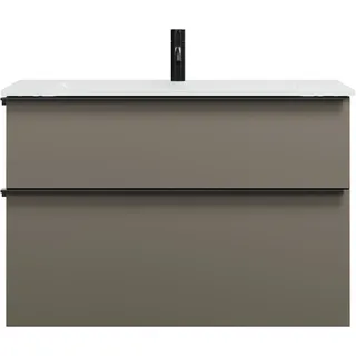 burgbad Eqio Glas-Waschtisch inklusive Waschtischunterschrank, Breite 920mm, SEYX092F2010A0070G0252, Farbe: Grau Hochglanz / Grau Hochglanz, Griffleiste Schwarz Matt G0252