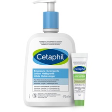 Cetaphil Emulsion für Gesicht und Körper, für normale Haut, empfindlich, trocken und tolerant, Feuchtigkeit bis zu 4 Tage, parfümfrei, Format 470 ml + Travel Size Feuchtigkeitscreme 14 g