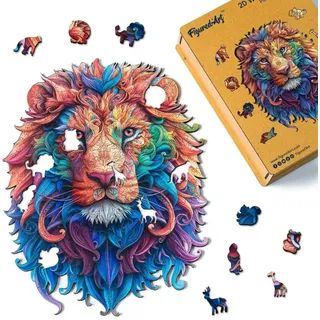 Figured'Art Holzpuzzle Erwachsene und Kinder 200 Teile Tiere - Lebhafter Löwe - Originelles Design 23,2x30,5 cm Einzigartige Form mit Premium-Holzkiste