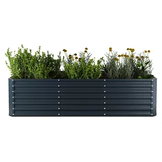 Blumfeldt High Grow Straight Hochbeet, 1.440 L Rechteck Aus Galvalume-Stahl Für Blumen, Kräuter & Gemüse – Rostbeständig, Offene Bodenstruktur, Einfacher Aufbau - Schwarz