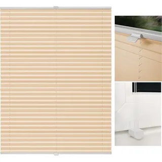 Hellorange Plissee ohne Bohren, Klemmfix-Faltrollo und Jalousie für Fenster und Türen, Sicht- und Sonnenschutz, blickdicht sowie lichtdurchlässig, 55x130 cm