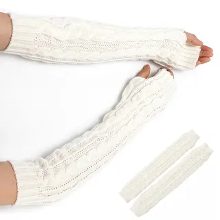 Andiker Damen Winter Warmer Lange Fingerlose Handschuhe (Weiß)