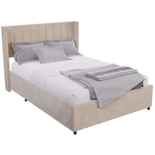 Juskys Polsterbett Savona beige 140 x 200 cm , Beige , Holzwerkstoff , 140x200 cm , Schlafzimmer, Betten, Polsterbetten