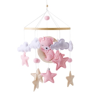 Mobile Baby Hölz Babybett Mobile Baby Windspiel Filzbällen Rosa Bär Babyzimmer Mobile Baby Neugeborene Jungen Mädchen Anhänger