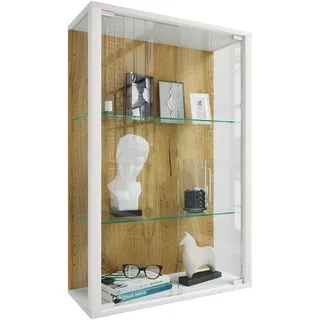 Wandregal VCM "Wandvitrine Hängevitrine Glasvitrine Glas Udina M", weiß, honig, eiche, B:60cm T:25cm, Regale, Wandregal