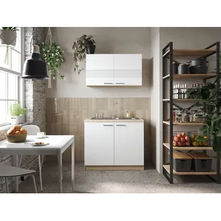 Respekta Merle 100 cm Miniküche mit Edelstahlspüle links weiß