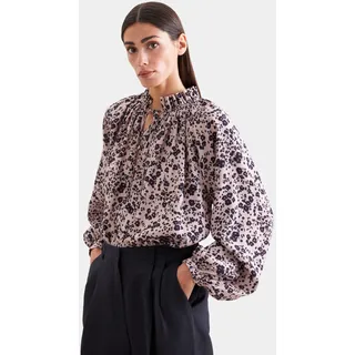 Rüschenbluse SEIDENSTICKER, Damen, Gr. M (38), beige (rosa), 100% Viskose, gemustert, regular fit, Blusen Rüschenbluse, 1/1 Stehkragen Druck