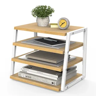 Fenge Schreibtisch Organizer 4 Etagen Holz Dokumentenhalter, A4-Papierablage, Aktenablage, Zeitschriftenhalter, Briefablage, Papier Magazin Organisator für Büro und Zuhause (Eiche)