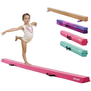 Vevor Schwebebalken Gymnastik Kinder klappbar 233 cm, 90,7 kg belastbarer Gymnastikbalken mit rutschfesten Unterseiten, Balance Balken Balancierbalken mit Tragetasche für Fitnessstudio, Rosa