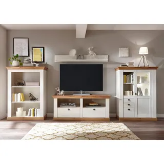 Home Affaire "Cremona, Anbauwand im Landhausstil, Komplettset, Wohnzimmer-Set", pinie weiß nb, pinie weiß nb, applikation wotan eiche nb),