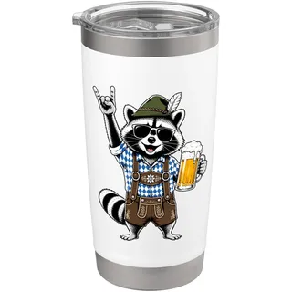 Lustiger Waschbär Lederhose Bier Bayern Humor Oktoberfest Doppelwandiger Edelstahl-Thermobecher