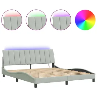 vidaXL Bettgestell mit LED ohne Matratze "Hanko" Hellgrau 180x200 cm Samt - Grau