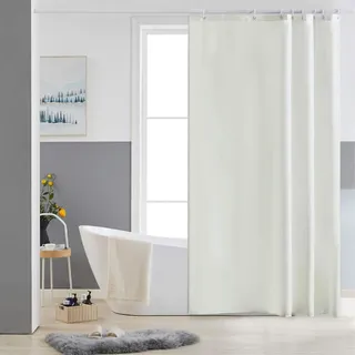 Furlinic Duschvorhang 150x200cm Antischimmel Waschbar Schmal Bad Vorhang Textil aus Polyester Stoff Wasserdischt für Eck Badewanne Beige mit 10 Duschvorhangringen.