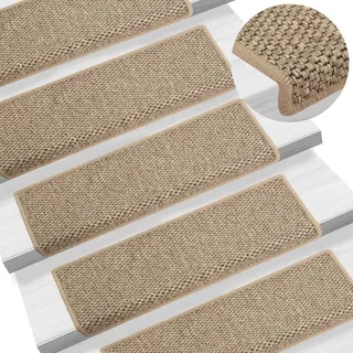 vidaXL Treppenmatten 15 STK., Stufenmatten Selbstklebend, Treppenteppich in Sisal-Optik, Treppenstufenmatte Treppenschutz, 65x21x4cm Dunkelbeige