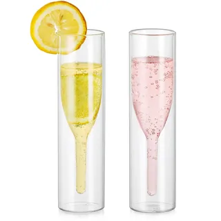 Inweder Stemless Sektgläser Champagner: 2 Stück Kristall Prosecco Gläser | 200 ml Fassungsvermögen, Doppelwandige Isolierung, Handgeblasen, für Hochzeit, Verlobung, Jahrestag, Party, Hausbar