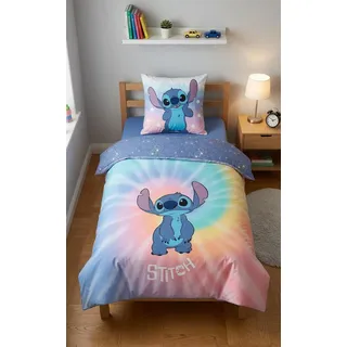 Disney Lilo & Stitch Bettwäsche Set 140x200 cm – Kinderbettwäsche Bügelleicht mit Kissenbezug 65x65 cm – Tie-Dye Design Blau & Rosa – Wendebettwäsche für Mädchen & Jungen – 52% Baumwolle 48% Polyester