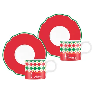 Bialetti - Set mit 2 Tricolore Espressotassen, Porzellan, 90 ml / 3.04 oz