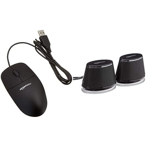 Bild von - PC-Lautsprecher mit dynamischem Sound, USB-Betrieb, Schwarz, 1 Paar & USB-Maus mit DREI Schaltflächen (schwarz)