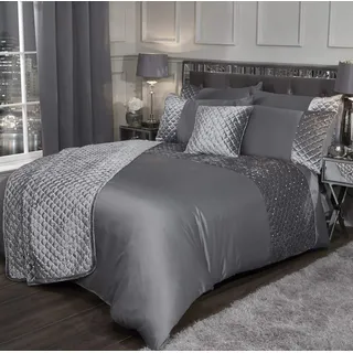Emma Barclay Glamour – gestepptes Pailletten-Samt-Bettwäsche-Set in Silber – Kingsize-Bett