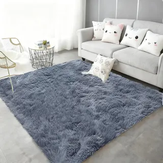 Yunlaishaocer Teppich Flauschig Silbergrau, Teppich Hochflor Flauschig 120x200 cm, Waschbarer Fluffy Rug, Anti Rutsch Carpet für Wohnzimmer, Schlafzimmer, Kinderzimmer