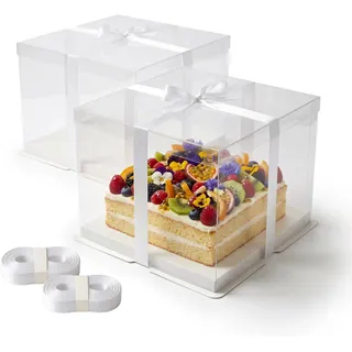 Relaxdays Tortenbox 2er Set 20 cm x 30 cm x 30 cm Transparent/Weiß