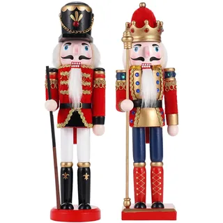 COMBIUBIU 2PCS Nussknacker Figur,30CM Nussknacker Soldat Aus Hochwertigem Kiefernholz,Deko FüR Zuhause Kamin Tischdekoration,Weihnachten Weihnachtsdekoration