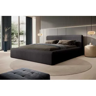 YOURHOUSE24 Polsterbett Hana Doppelbett Bettgestell Lattenrost mit Bettkasten (Farbe: Vito 18, Größe: 140x200 cm) - Dunkelgrau
