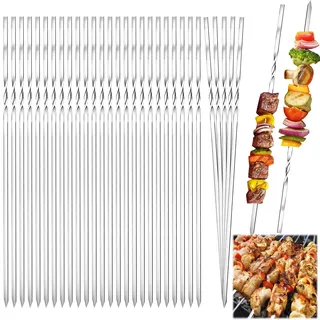 30 Stück Edelstahl grill spieße, 40cm Grillspieße Edelstahl, Grill spieße Wiederverwendbare, Grillspieße, für BBQ Fleisch Gemüse, für Lagerfeuer Oder Grillschale (B-30 Pcs-40 Cm)
