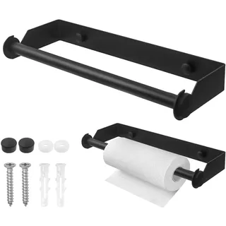 XNJIHWA Küchenpapierhalter Wand Papierrollenhalter Edelstahl Küchenrollenhalter Ohne Bohren 28cm für Küche Bad Spülbecken,Schwarz