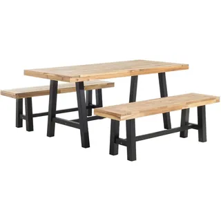 Beliani Gartenmöbel Set Akazienholz 7-Sitzer Terrasse Outdoor Modern - Hellbraun Schwarz Holz, 6-Sitzer, Loungemöbel, Loungemöbel-Sets