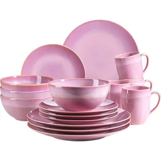 MÄSER 931544 Ossia Geschirrset für 4 Personen im mediterranen Vintage-Look, 16-teiliges Geschirrset in Amaranthrosa, Keramik