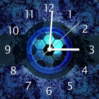 Wallario Design Wanduhr Fußball Design - Abstraktes Muster in blau aus Echtglas, Größe 30 x 30 cm - Schwarz