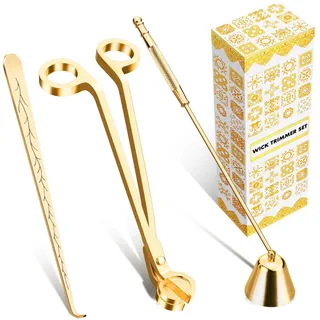 calary Kerzendochtschneider, Kerzenlöscher und Dochtlöffel & Kerzenzubehör-Set, 3-in-1-Kerzenpflegeset für Kerzenliebhaber (Gold)