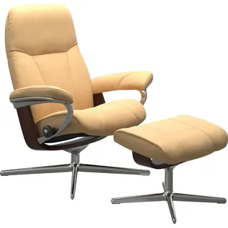 Stressless Relaxsessel Consul mit Hocker Kunstleder 91 x 102 x 79 cm Braun/Gelb