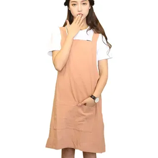 BBYBBS Schürze mit Kreuzschürze, X-förmig, aus weicher Baumwolle und Leinen, japanischer Stil, einfarbig