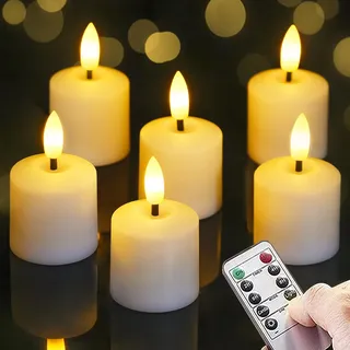 Mavandes Kleine flackernde Teelichter LED-Kerzen mit Batterien und Fernbedienung 4cm x 6,5cm Weiß 2/4/6/8 Std. Timerfunktion batteriebetrieben Kunststoffkerzen langlebig Packung mit 6 Stück