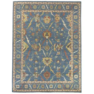 HAMID - Gadea Blau Teppich, 100% Wolle, Orientteppich für Wohnzimmer und Schlafzimmer (300 x 200)