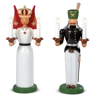 Kleinkunst aus dem Erzgebirge® Engel und Bergmann groß farbig elektrisch beleuchtet Trafo